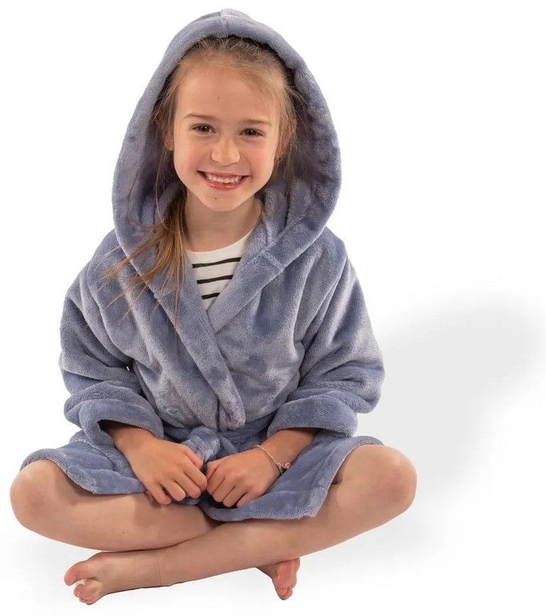Modrý detský župan z mikroplyšu veľkosť 122-128 Delux – Tiseco Home Studio
