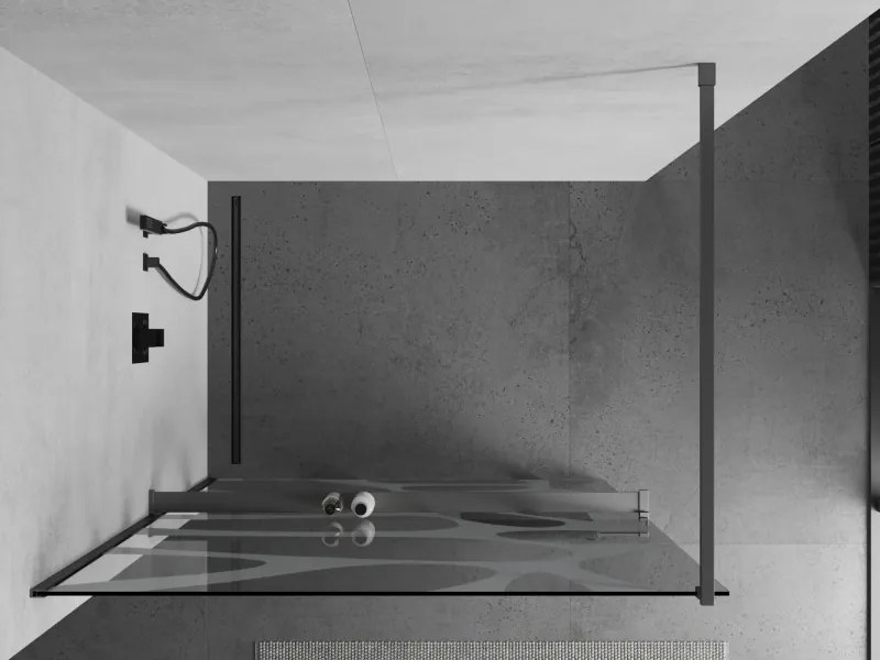 Mexen Kioto+, sprchová zástena Walk-In s poličkou a vešiakom 70 x 200 cm, 8mm číre sklo biely vzor, grafitový profil, 800-070-121-95-97