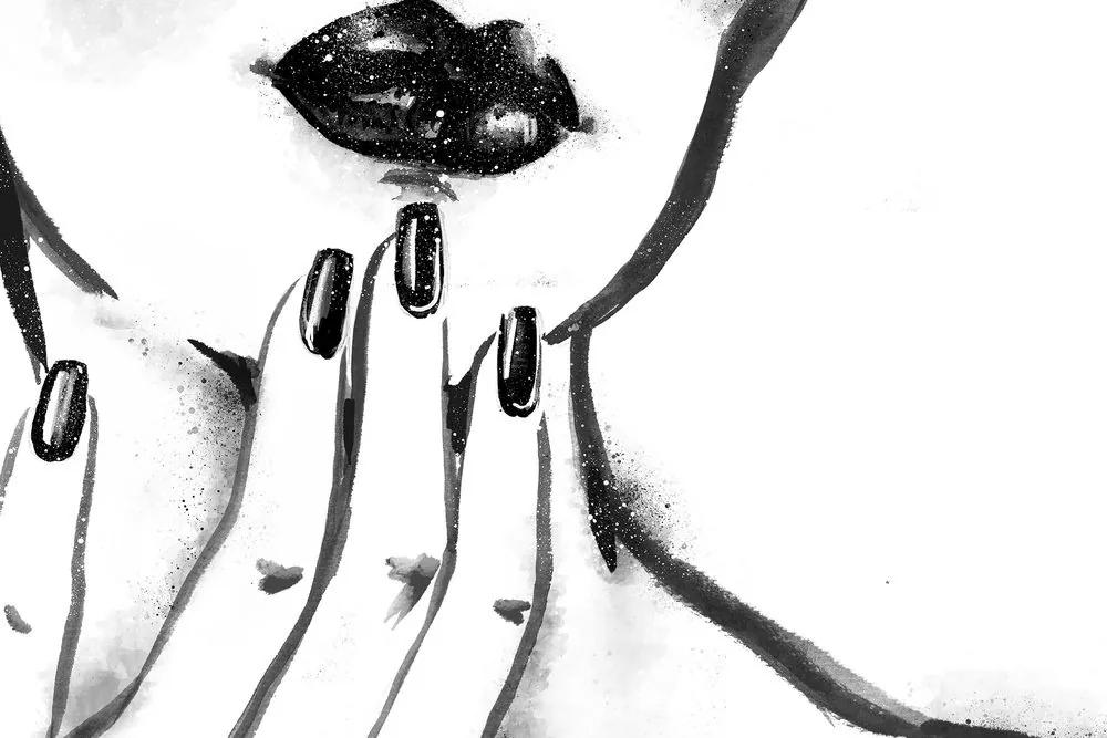 Obraz akvarelový portrét ženy v čiernobielom prevedení - 120x80