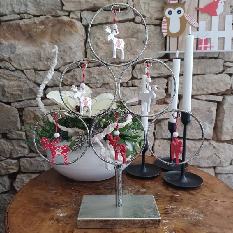 DECOLED Dřevěný sob, 5x6 cm, červený a bílý, 12ks/bal.