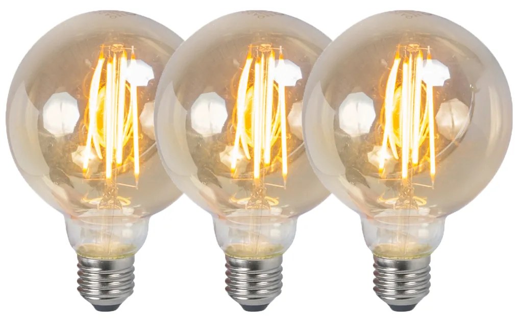 Sada 3 stmievateľných LED žiaroviek E27 G95 dymových 5W 380lm 2200K