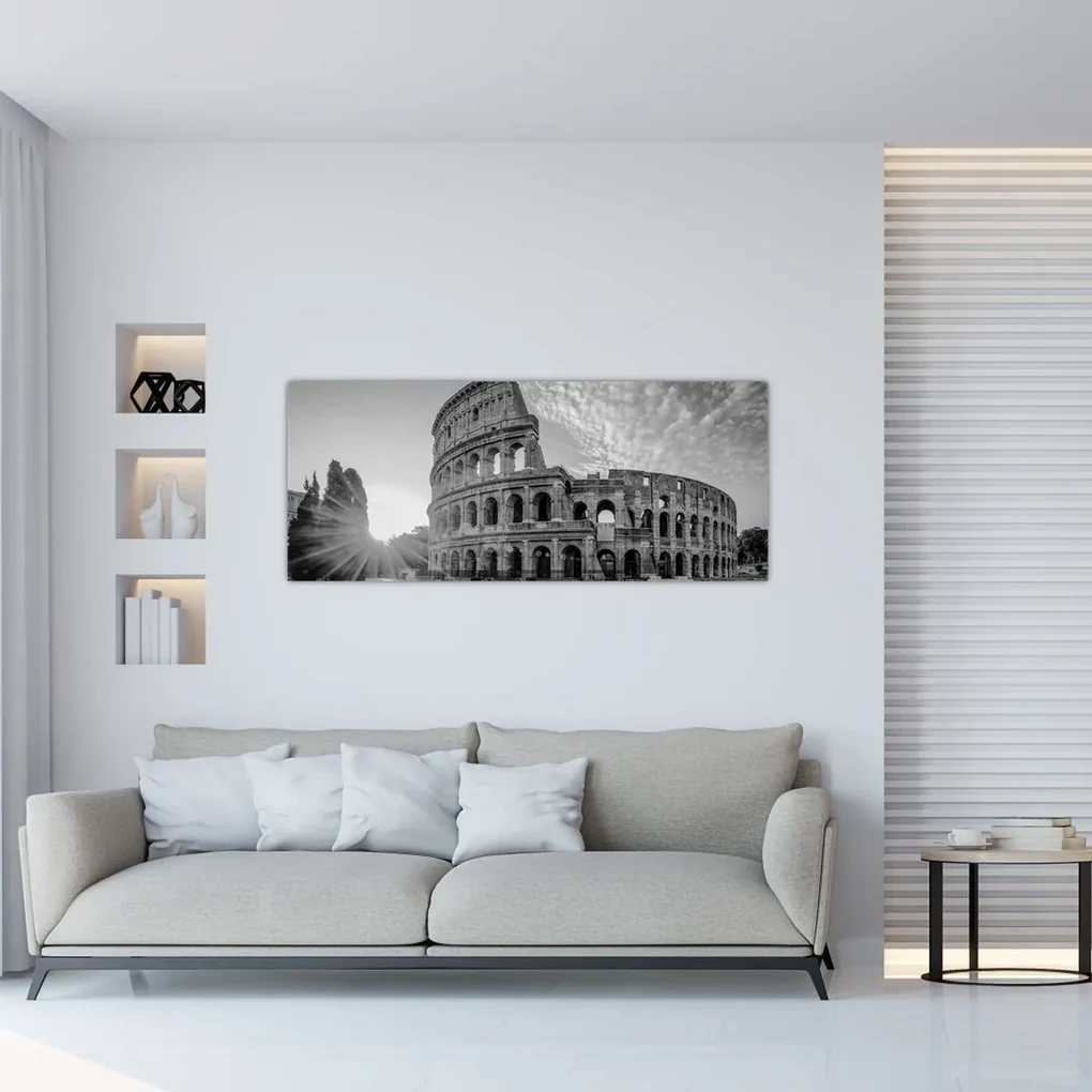 Obraz - Koloseum v Ríme, čiernobiele (120x50 cm)