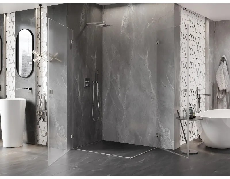 Mexen Lunar-B Duo výklopný sprchový kút 100 x 85 cm, číre sklo, brúsená oceľ, 832-100L-085P-97-00