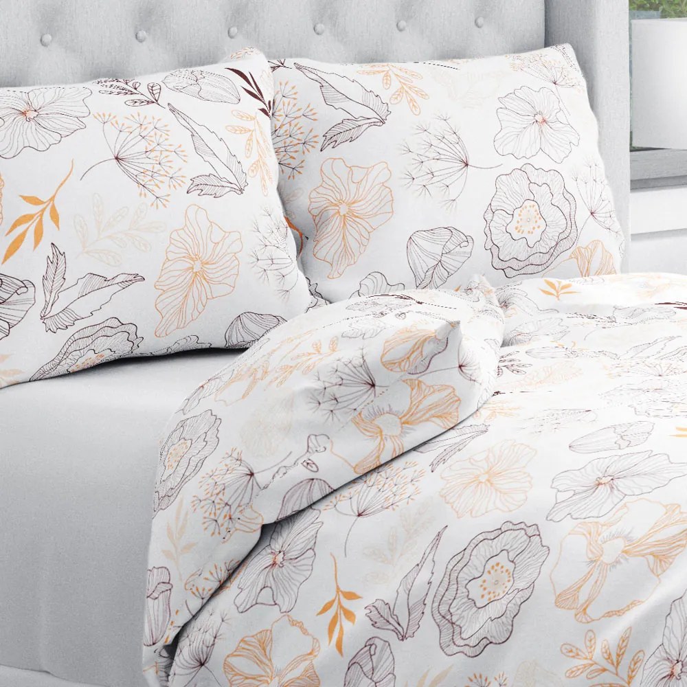 Biante Bavlnené posteľné obliečky Sandra SA-526 Hnedé vlčie maky na bielom Predĺžené 140x220 a 70x90 cm