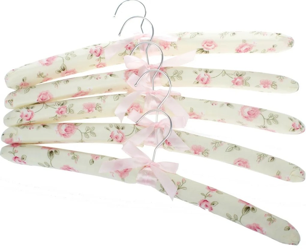 Set 5 textilných vešiakov Kvety, ružová