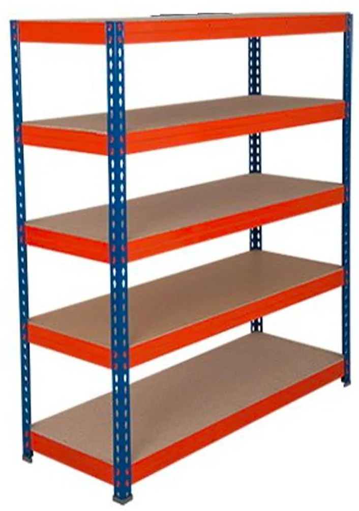 Fistar !!! Akčný balíček : 3x Regál 2160x1400x700 mm PROFESIONÁLNY lakovaný 5-policový, nosnosť 2000 kg - MODRO-ORANŽOVÝ