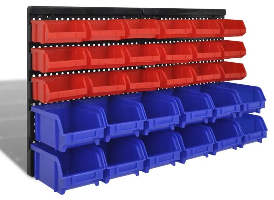 vidaXL Nástenné zásobníky do garáže 30 ks sada modré a červené
