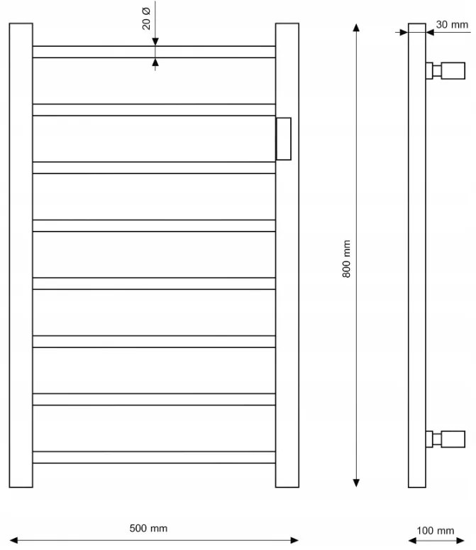Erga Pago, elektrické vykurovacie teleso 500x800 mm s digitálnym termostatom na postavenie alebo na stenu, 200W, čierna matná, ERG-RESA/800/500/BLACK/EL