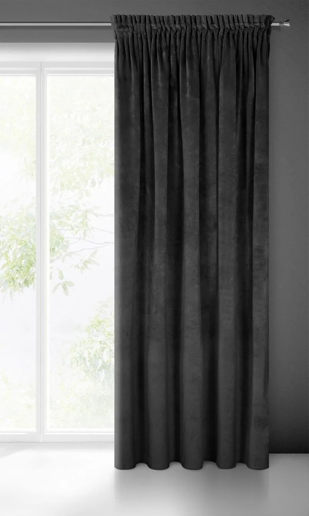 Dekorstudio Záves VILLA z exkluzívneho zamatu 140 x 270 cm v čiernej farbe - riasiaca páska