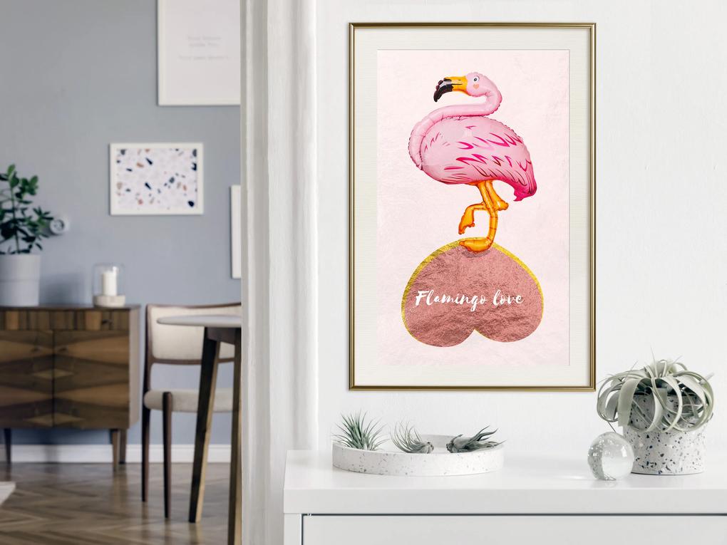 Artgeist Plagát - Flamingo in Love [Poster] Veľkosť: 40x60, Verzia: Čierny rám s passe-partout
