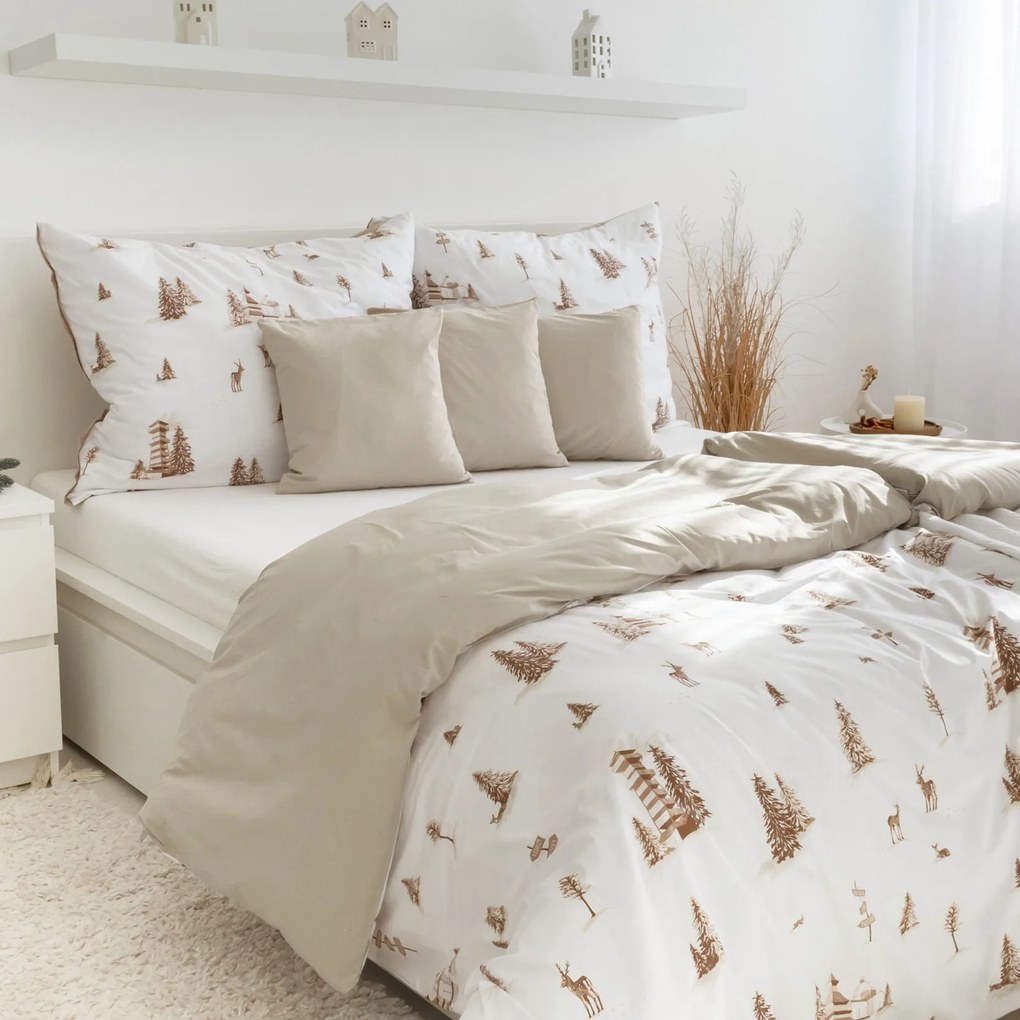 Goldea bavlnené posteľné obliečky duo - beskydy s latte 140 x 220 a 70 x 90 cm