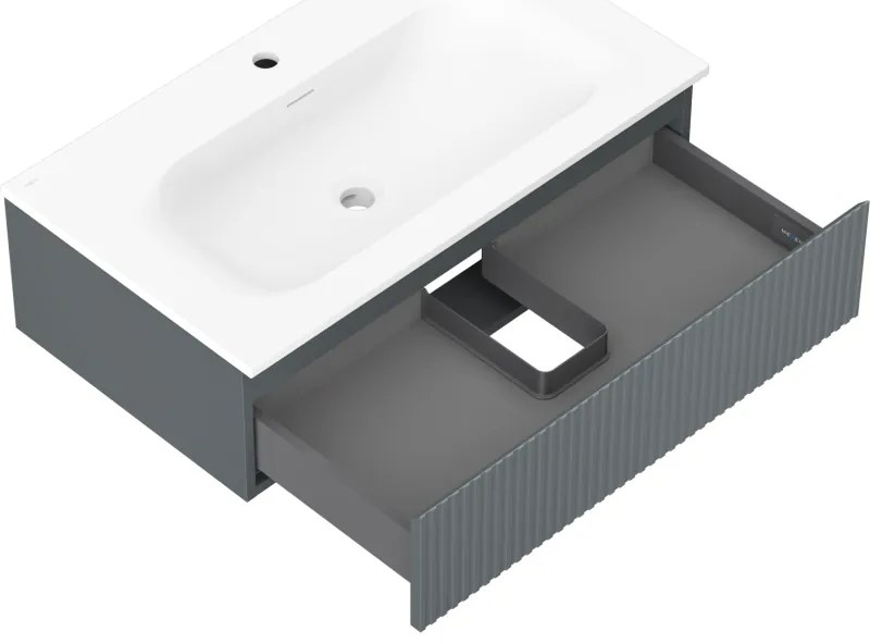 Mexen Rivel, kúpeľňová skrinka 80 cm s umývadlom Vela, 1 zásuvka, drážkovaná, grafitová matná/biela matná, 91A20-08023-1-BF66-W23M01