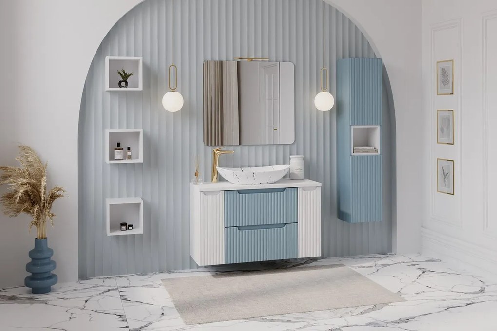 Závěsná skříňka pod umyvadlo Nova Denim s deskou 100 cm modrá/dub coast evoke