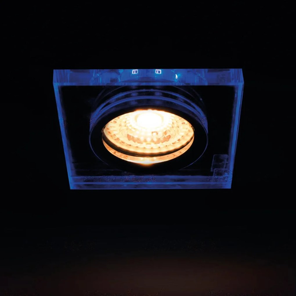 KANLUX Vstavané svetlo s LED pásikom VOLION, 1xGU10, 20W, 9x9cm, modré podsvietenie