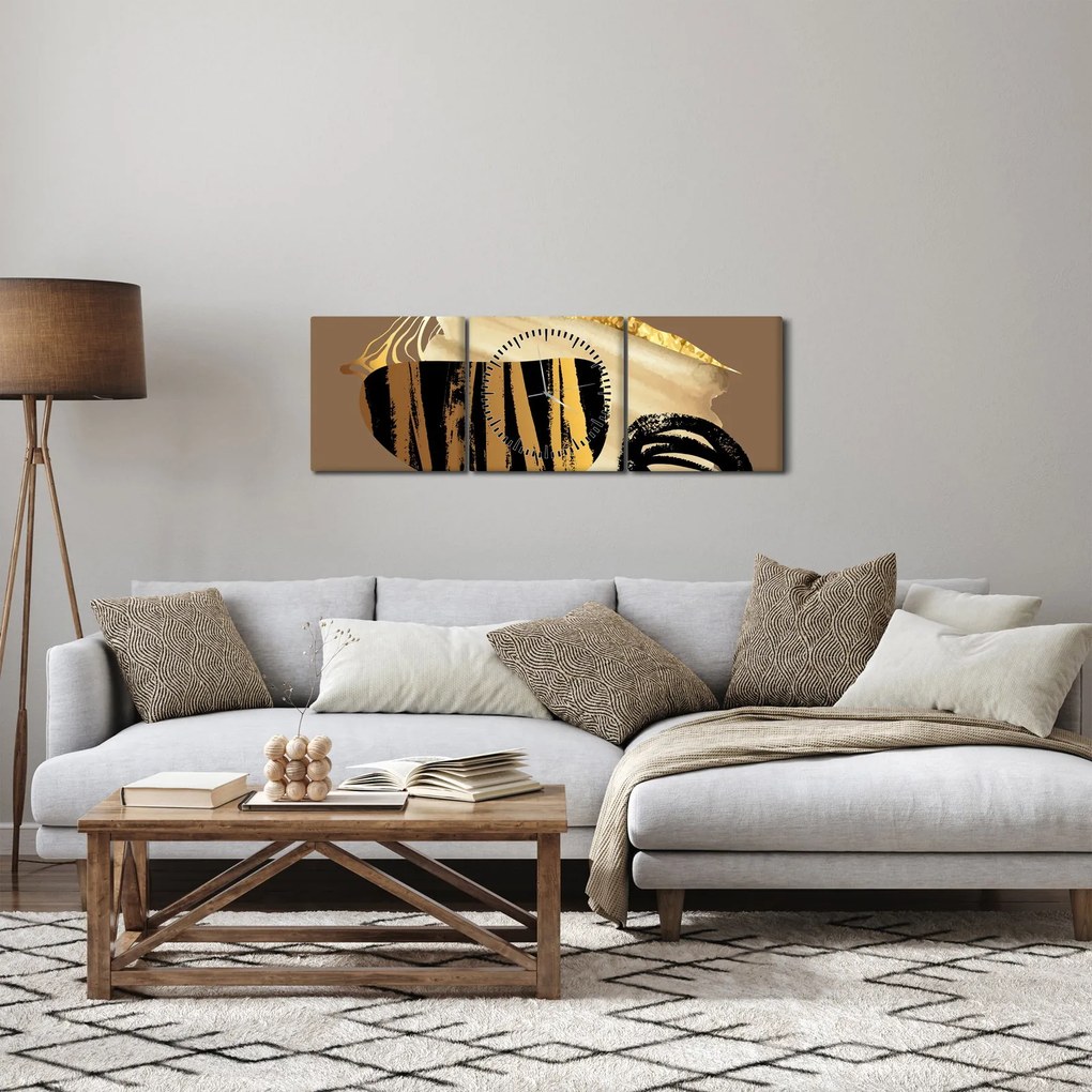 Obraz - Abstrakcia golden brown N⁰2 (s hodinami) (90x30 cm)