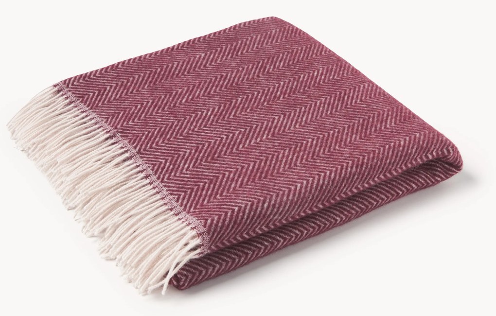 Vlnený pléd so vzorom rybej kosti a strapcami Tyrol