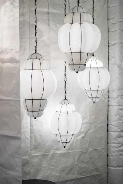 SIRU - Luster na reťazi RIVISTO 1xE27/60W/230V pr. 45 cm čierna/biela benátske sklo