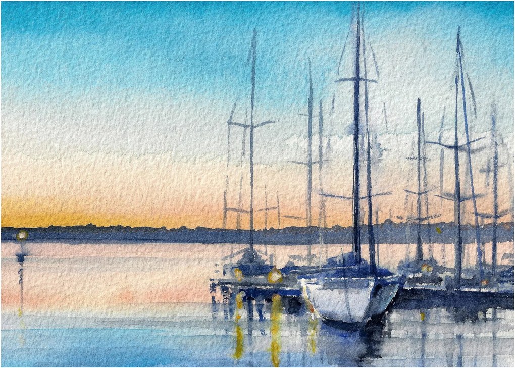 Sklenený obraz - Lodičky, aquarel (70x50 cm)