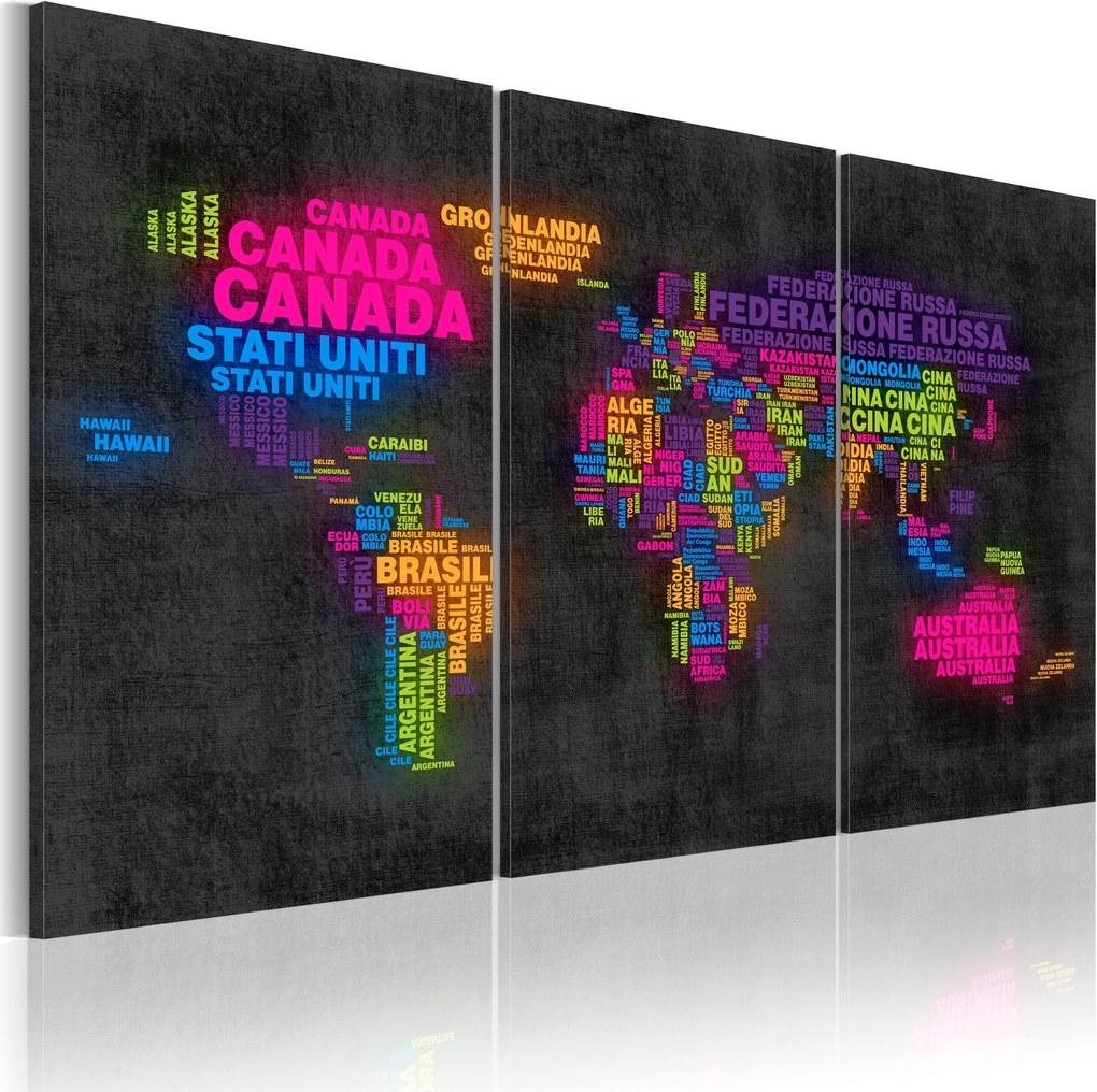 Obraz - The map of the World - Italian names of countries - triptych 60x40