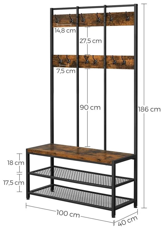 VASAGLE vešiak na kabáty a lavička na topánky HSR86BX