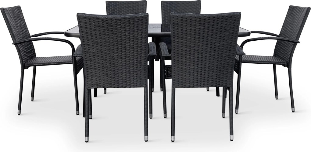 Noela Záhradný jedálenský set Klaudia čierny + 6x ratanová stolička Paris KD