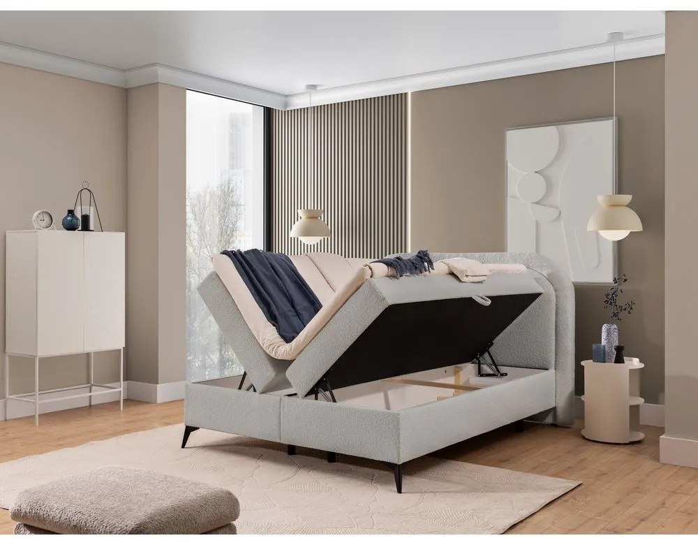 Svetlosivá boxspring posteľ s úložným priestorom 180x200 cm Ornes – Ropez