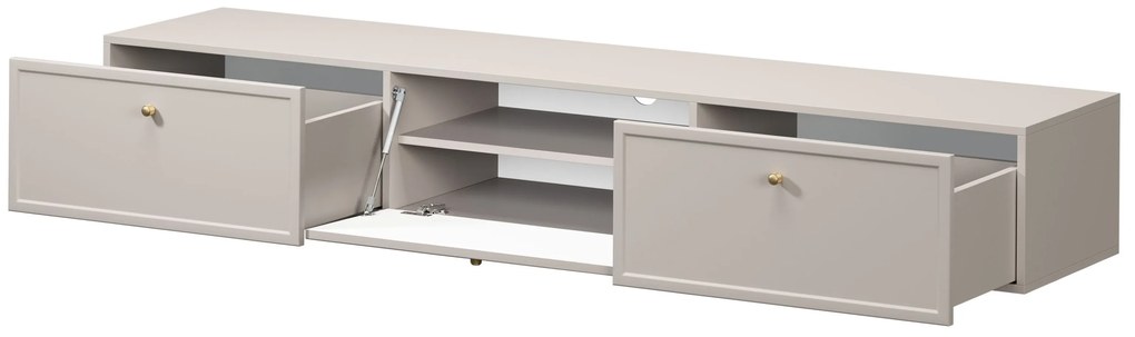 Závesný TV stolík Lorini 200 cm – kašmírová / zlaté úchytky G