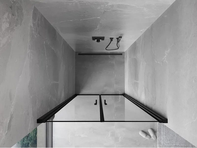 Mexen MIST, 2-krídlové sprchové dvere (d+d) 80x200 cm, 6mm číre sklo s čiernym vzorom, čierny profil, 8A7-080-000-70-70