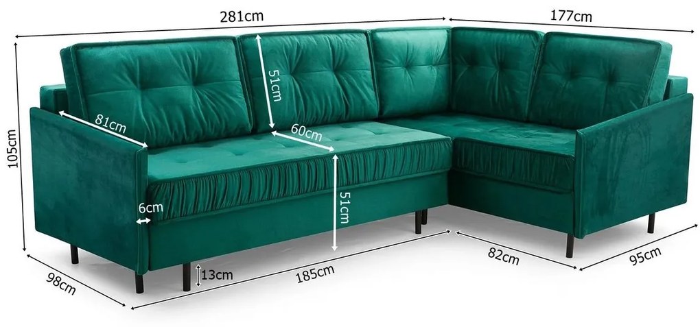 Rohová sedačka v tvare U Aliran U (zelená) (L). Vlastná spoľahlivá doprava až k Vám domov. 1029942