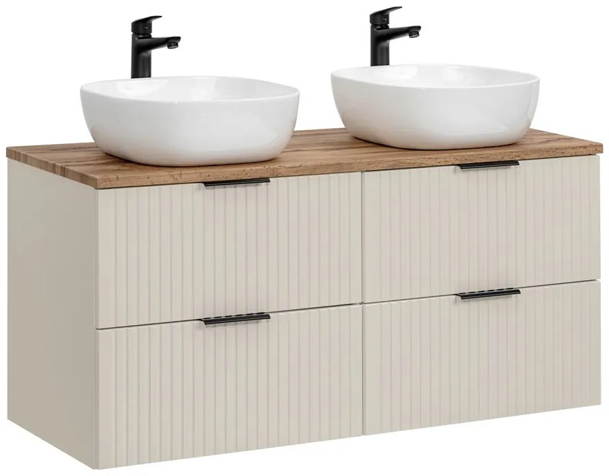 Závesná skrinka Adele Cashmere Smile s doskou a umývadlami 120 cm kašmírová/dub wotan