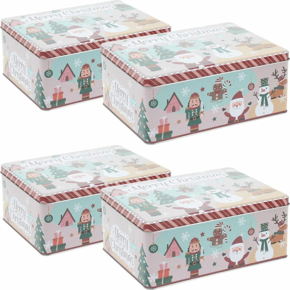 Súprava 4 vianočných plechových dóz Holly Jolly, 22 × 16 × 9,1 cm, L