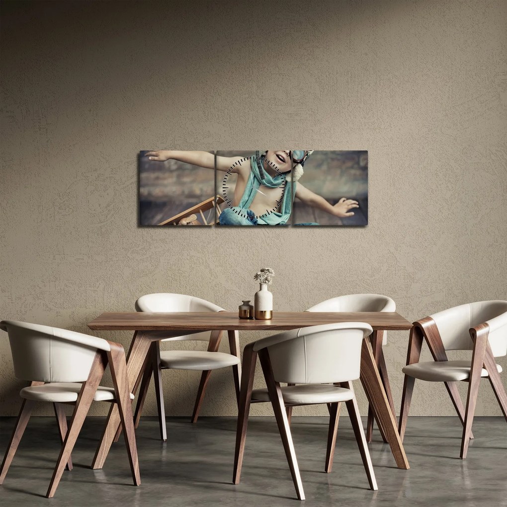 Obraz - Mladý letec (s hodinami) (90x30 cm)