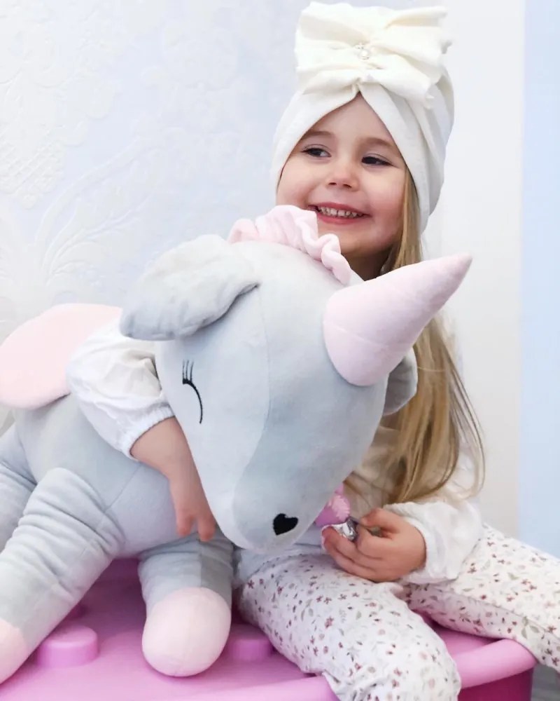 Maxi plyšový jednorožec šedo ružová