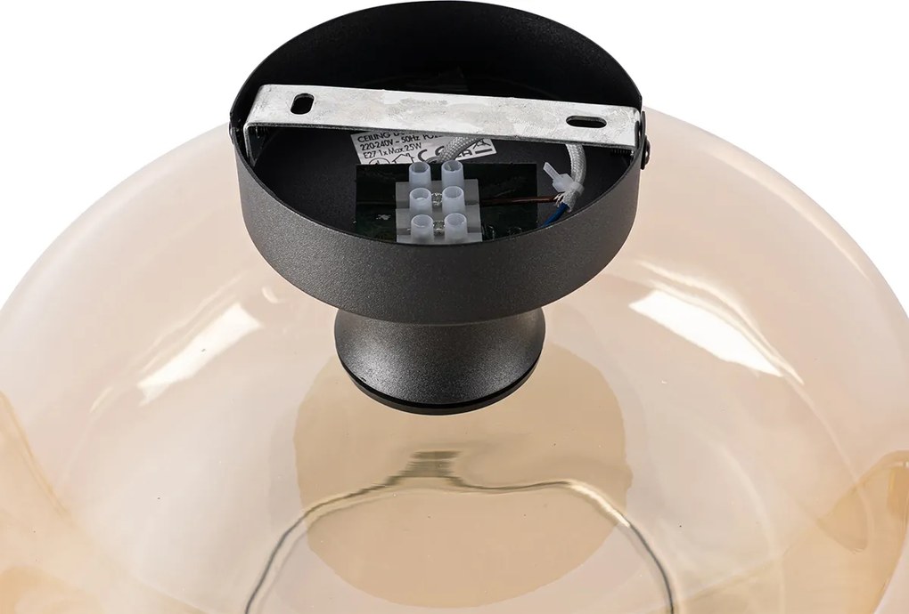 Inteligentné stropné svietidlo čierne s jantárovým sklom vrátane Wifi A60 - Bizle