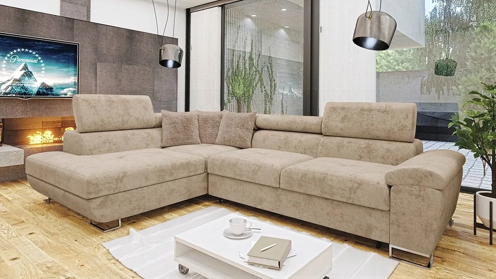 Rohová rozkladacia sedačka Alvin Premium, Dostupné poťahy: Otusso 02 + Sorriso 05 + Sorriso 05, Strana: ľavá