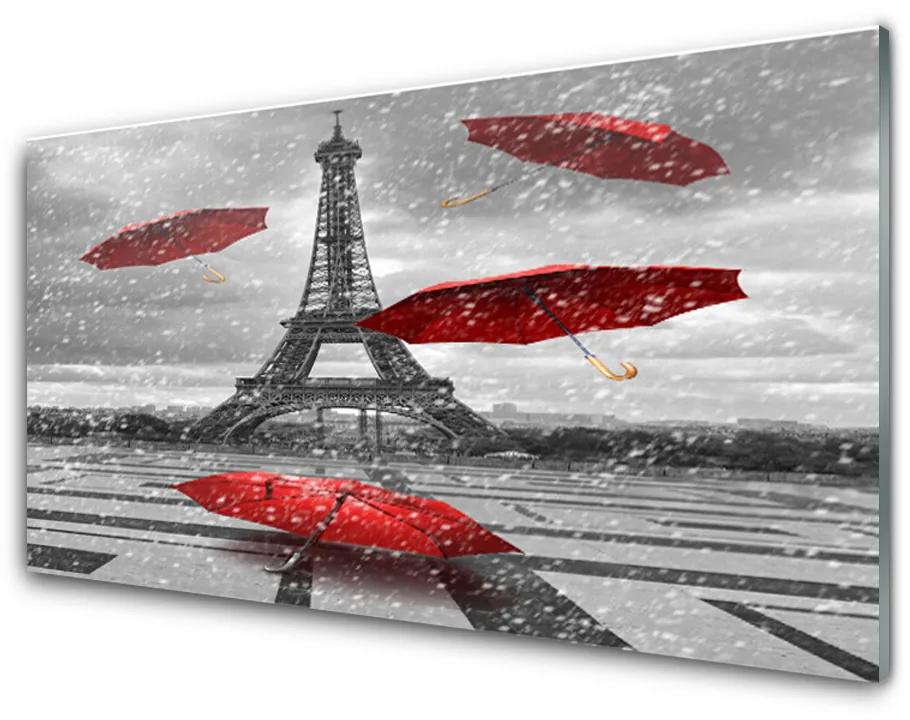 Skleneny obraz Eiffelova veža paríž dáždnik 140x70 cm