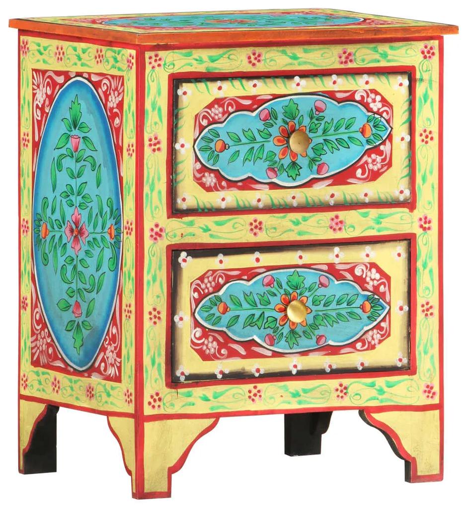 vidaXL Ručne maľovaný nočný stolík 40x30x50 cm mangovníkový masív