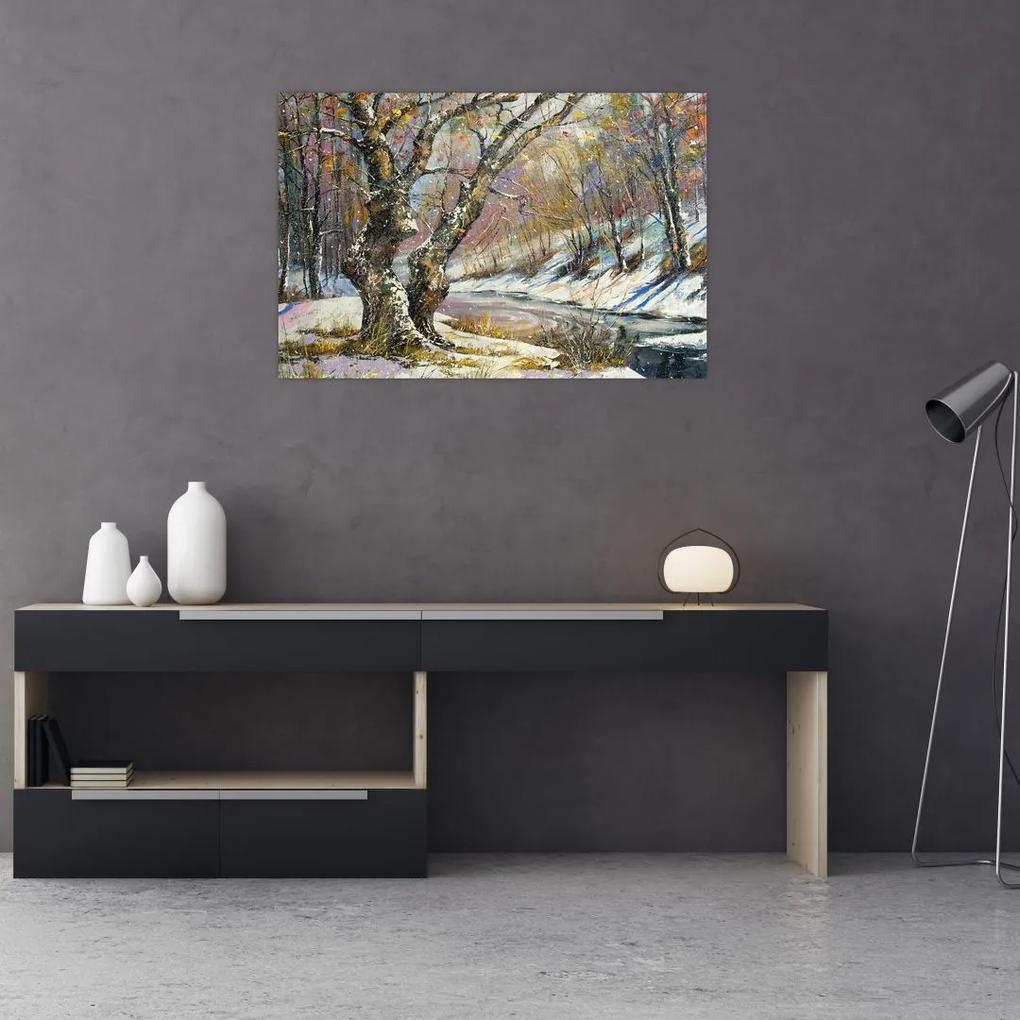 Obraz maľovanej zimnej krajiny (90x60 cm)