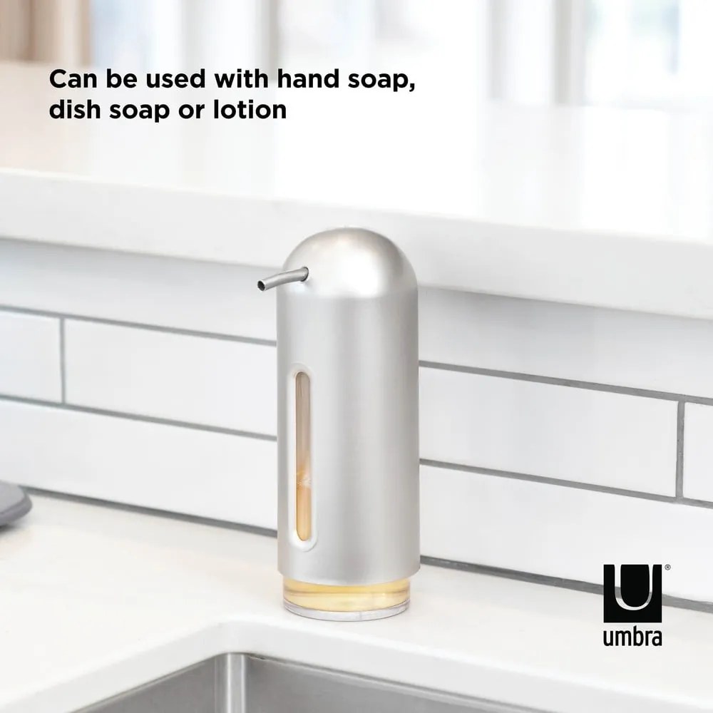 Plastový dávkovač mydla v striebornej farbe 350 ml Penguin – Umbra