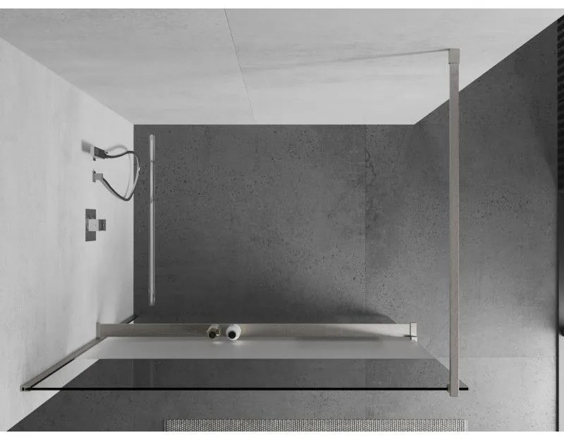 Mexen Kioto+, sprchová zástena Walk-In s poličkou a vešiakom 90 x 200 cm, 8mm číre sklo-námraza, brúsená oceľ profil, 800-090-121-97-35