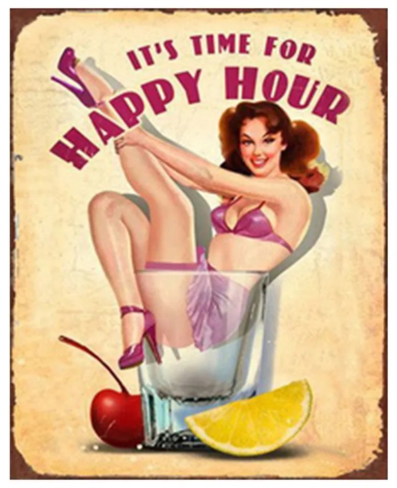 Kovová nástenná ceduľa Happy Hour - 20*1*25 cm