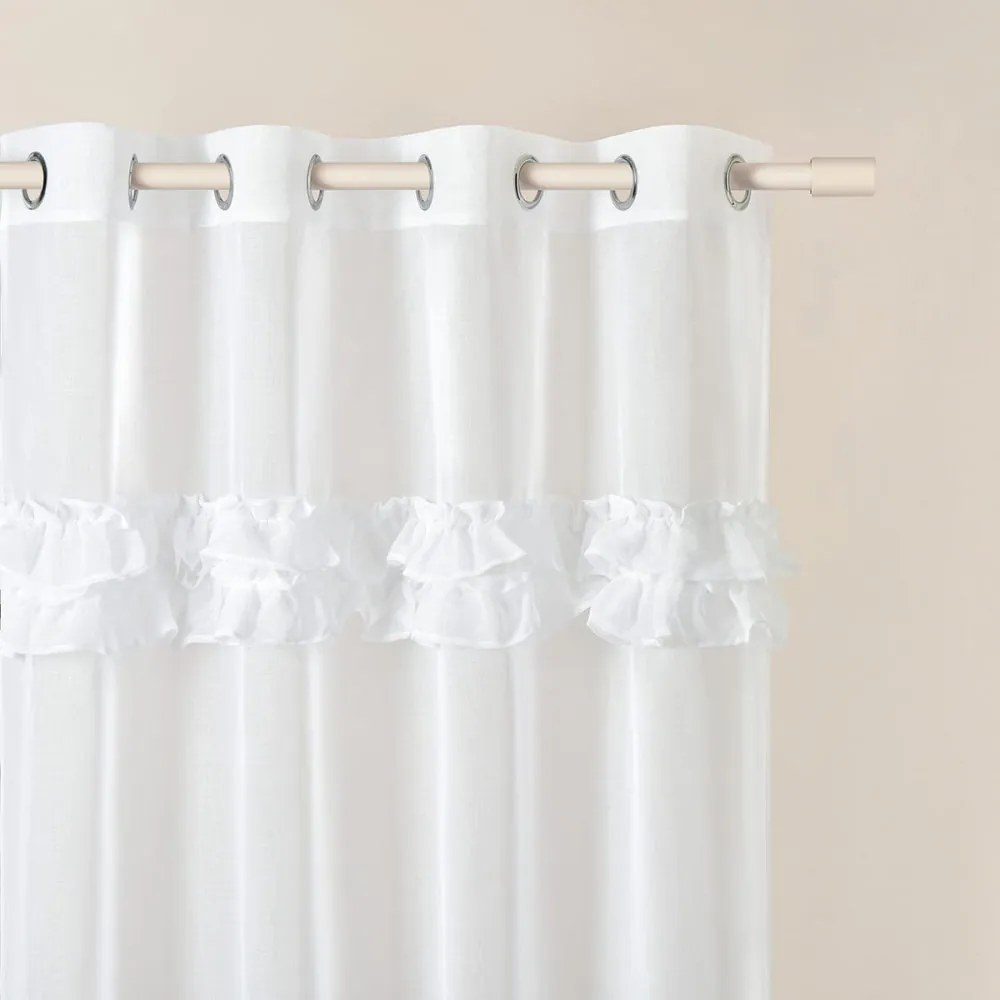 Biela záclona FRILLA s volánmi na stieborné priechodky 350 x 250 cm