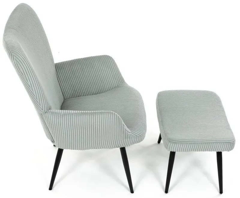 Relaxačné kreslo ušiak s taburetom ROYAL — kov, menčester, mentolová