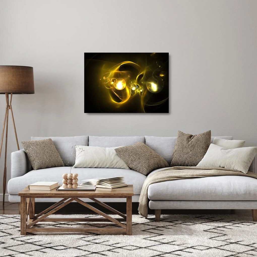 Abstraktný sklenený obraz žltých gulí (70x50 cm)