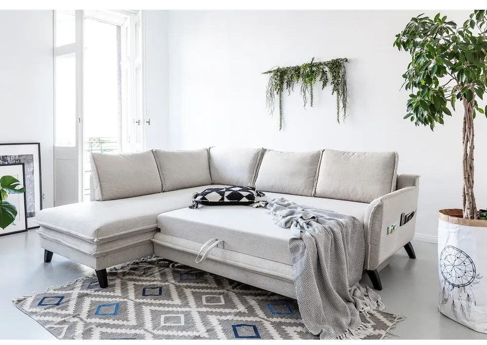 Svetlobéžová rozkladacia rohová pohovka Miuform Charming Charlie L, ľavý roh