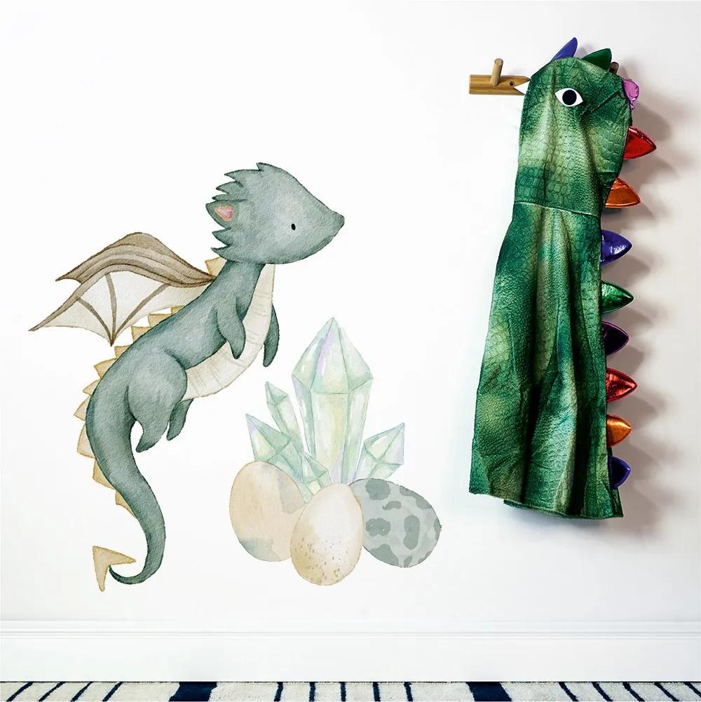 Gario Detská nálepka na stenu The world of dragons - drak, vajíčka a diamanty Rozmery: 100 x 96 cm