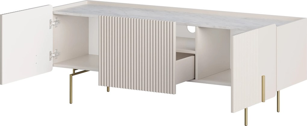 TV stolík Malmi 150 cm - kašmír / crema bianca / zlaté nožičky