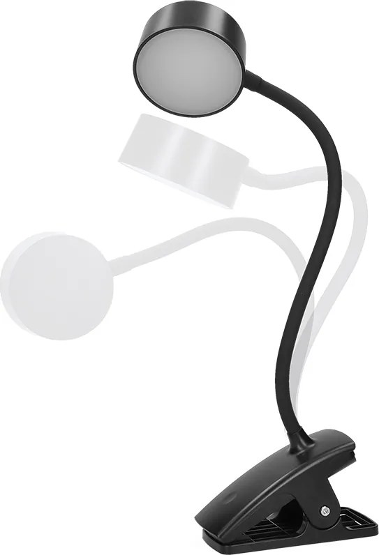 Solight LED stolná nabíjacia lampička, 2W, 210lm, 3CCT, čierna, clip