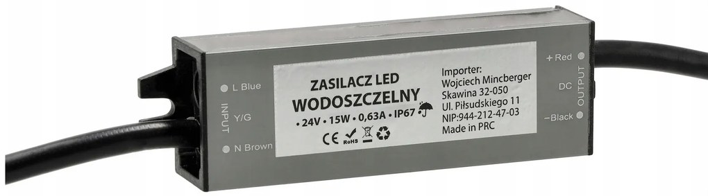 BERGE LED hermetický zdroj - 24V - 15W - 0,63A - IP67