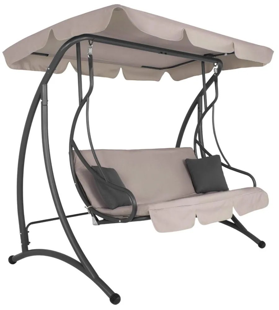 SPRINGOS 3-miestna záhradná hojdačka s nastaviteľnou strieškou, matracom a vankúšmi, béžová GS0031